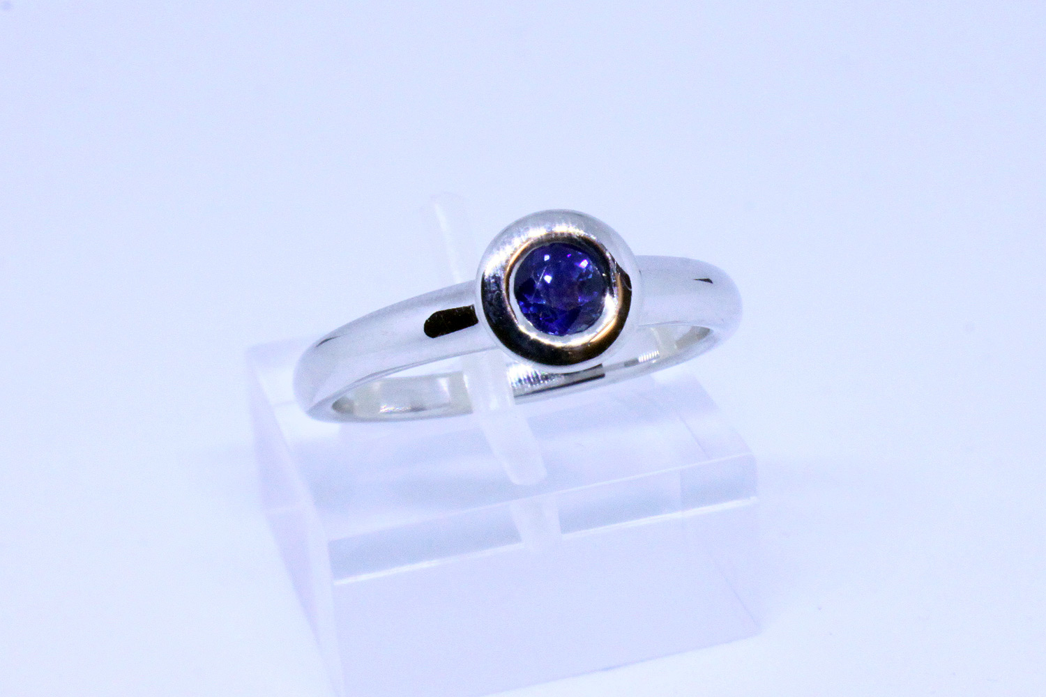 white gold ring with sapphire